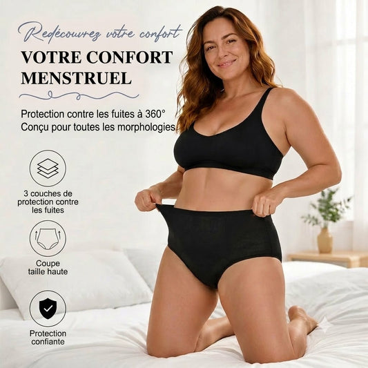 Culotte de règles étanche à taille haute avec protection avant et arrière – Protection efficace contre les fuites latérales