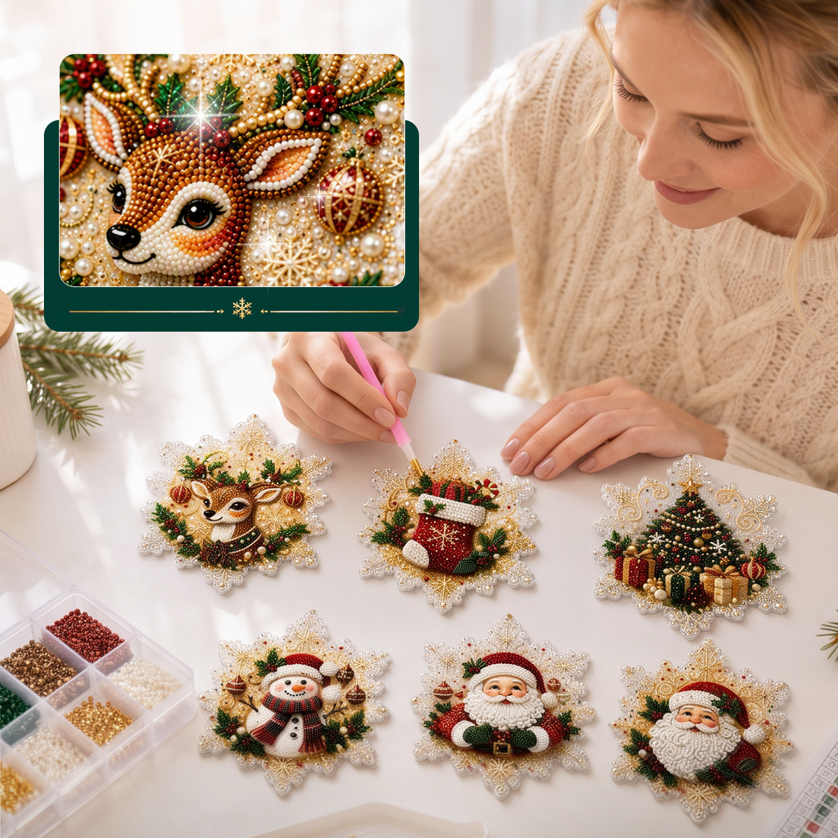 Kit de broderie diamant DIY 6 pièces pour décorations de Noël
