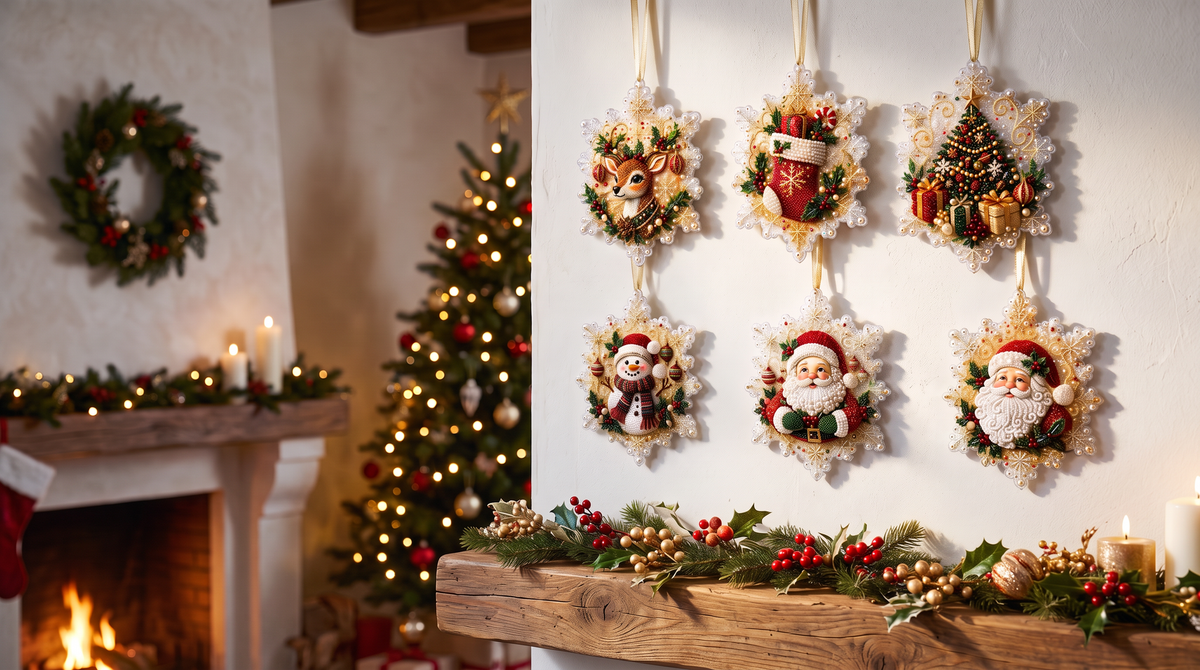 Kit de broderie diamant DIY 6 pièces pour décorations de Noël