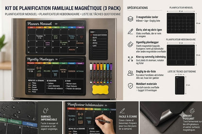 Planning familial magnétique – Agenda mensuel, hebdomadaire et quotidien