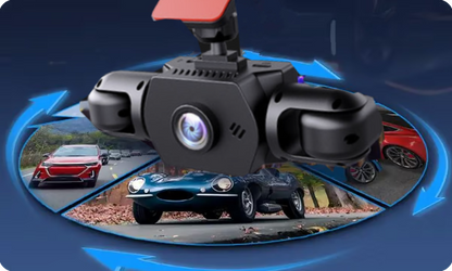 Dashcam Professionnelle 360° - 4 Objectifs pour Vue Totale - Vision Nocturne Full HD & Enregistrement en Boucle