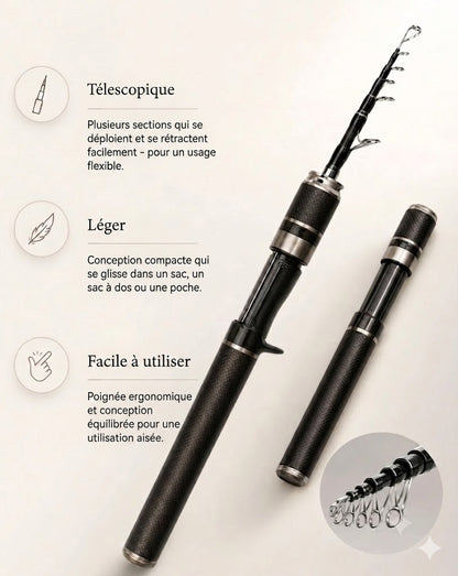 Canne à pêche de poche en fibre de carbone : Canne à pêche télescopique