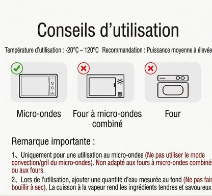 Cuit-vapeur micro-ondes multifonction - Avec fonction maintien au chaud - Cuisine saine & vapeur