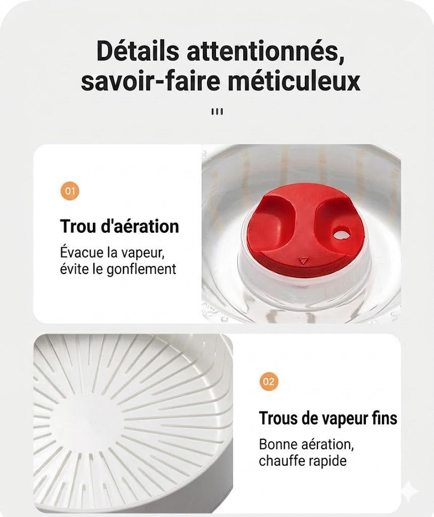 Cuit-vapeur micro-ondes multifonction - Avec fonction maintien au chaud - Cuisine saine & vapeur