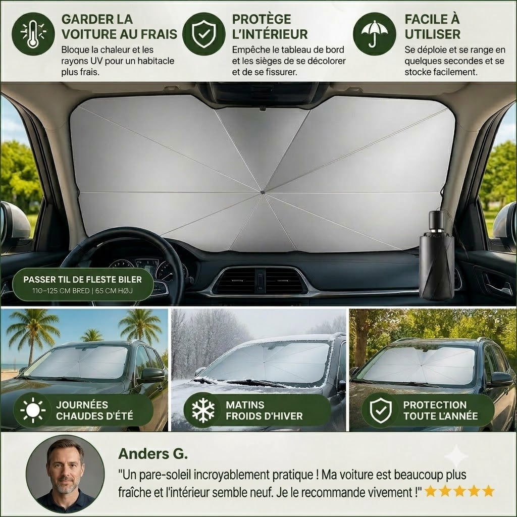 Pare-soleil pliable pour pare-brise – Protection UV efficace et protection solaire pour voiture 🚗☂️