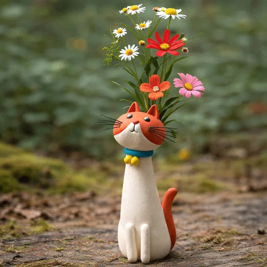 😻 Vase chat en céramique fait à la main - Design unique et original - Vase à fleurs décoratif pour les amoureux des chats