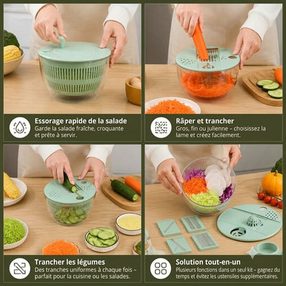 Hachoir à légumes et salade manuel 9-en-1 avec fonction rotative