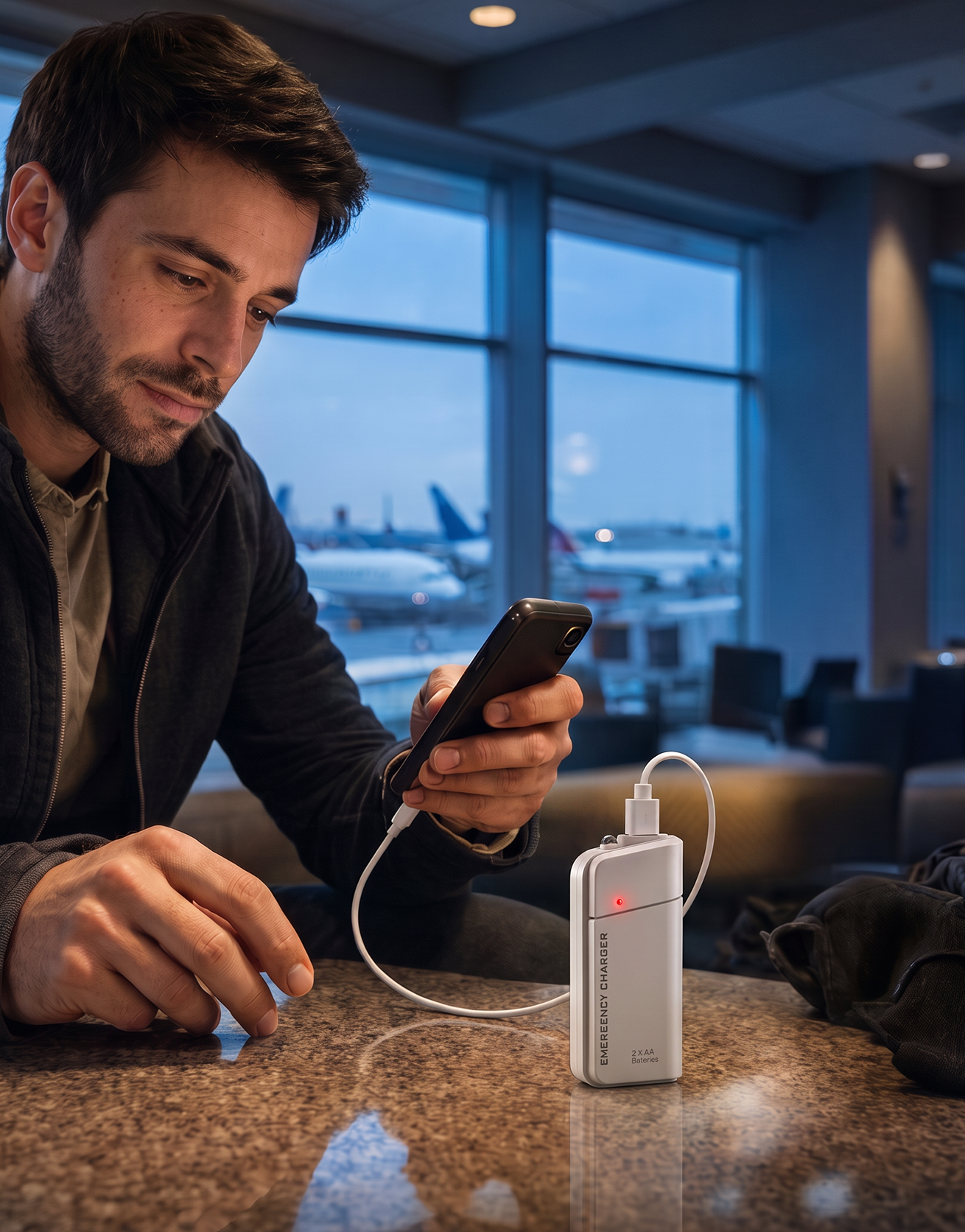 Batterie externe à piles AA avec lampe torche LED – Alimentation de secours pour votre téléphone en cas d'urgence