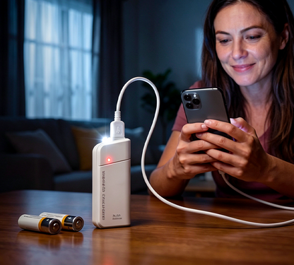Batterie externe à piles AA avec lampe torche LED – Alimentation de secours pour votre téléphone en cas d'urgence