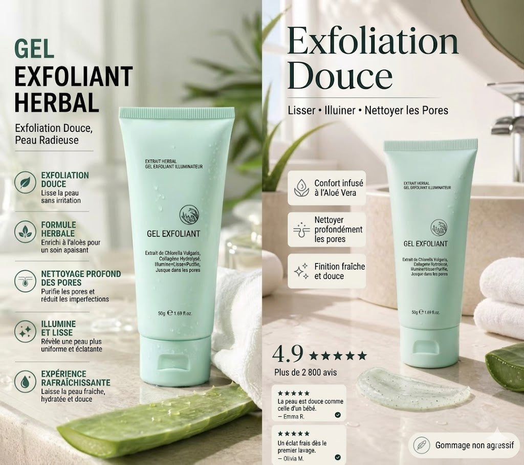 Gel exfoliant aux extraits de plantes