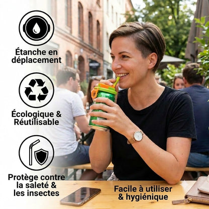 Couvercles de canette 2-en-1 réutilisables en silicone avec paille – Couvercles étanches et portables pour boisson (1 lot de 2 pièces)