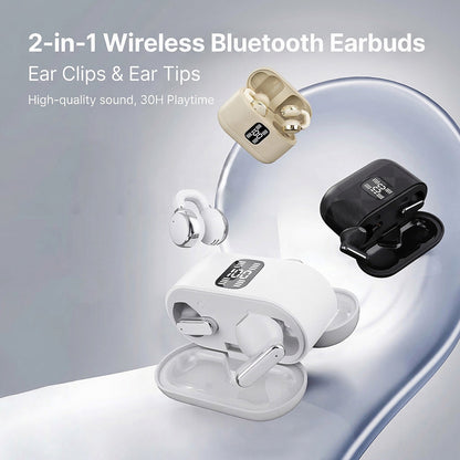 Écouteurs Bluetooth sans fil 2-en-1 avec crochets d'oreilles et embouts – 30 heures d'autonomie