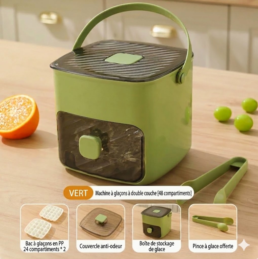 Moule à glaçons en silicone avec couvercle – Gobelet à glaçons à bouton-poussoir avec poignée de transport
