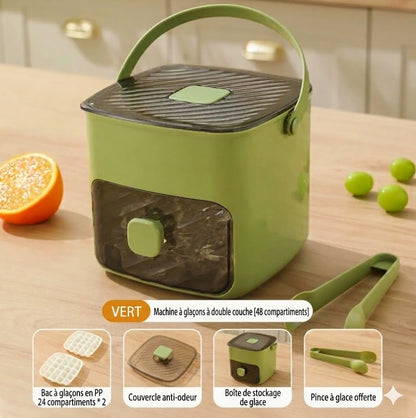 Moule à glaçons en silicone avec couvercle – Gobelet à glaçons à bouton-poussoir avec poignée de transport