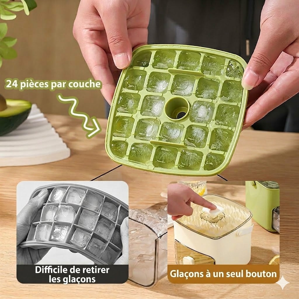 Moule à glaçons en silicone avec couvercle – Gobelet à glaçons à bouton-poussoir avec poignée de transport