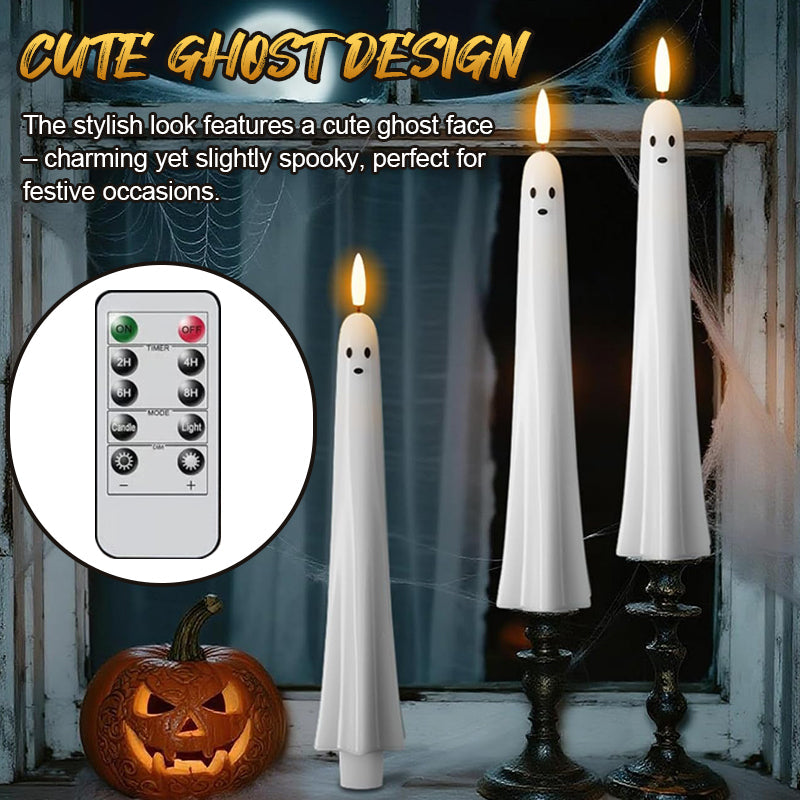 🎃👻 Bougies LED fantômes télécommandées avec mèche à flamme vacillante 3D 🕯️💡 1 lot (2 pièces)