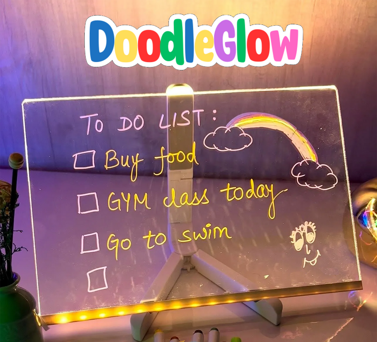 DoodleGlow™ Ardoise Magique LED - Tablette de Dessin Lumineuse pour Enfants (Incl. feutres et pochoirs)