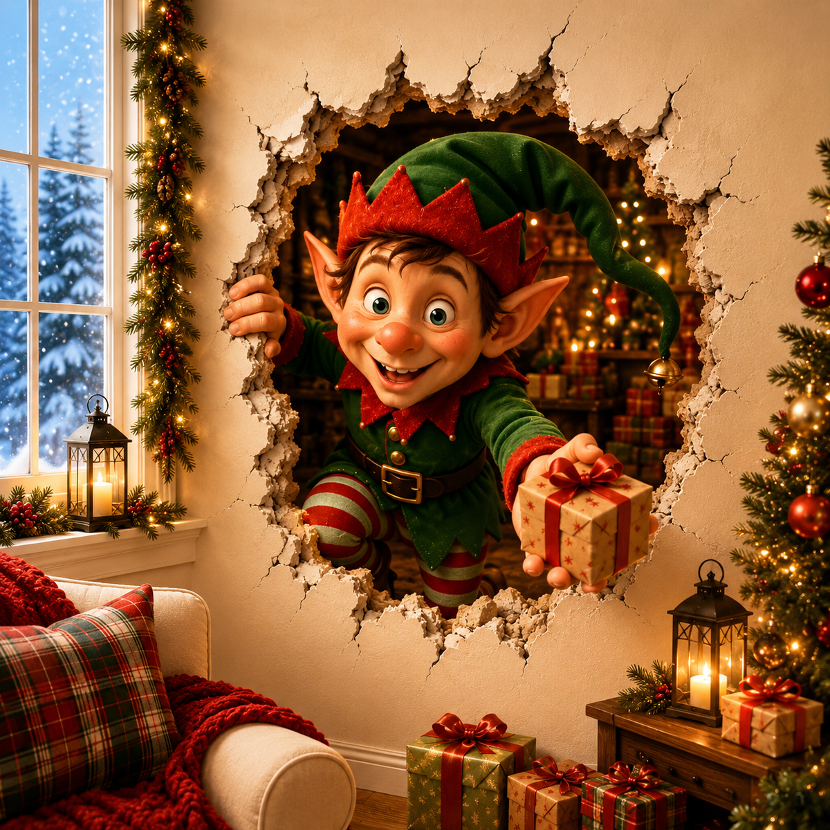 Stickers de Noël effet "Passe-muraille" – Autocollants 3D créatifs pour fenêtres et murs