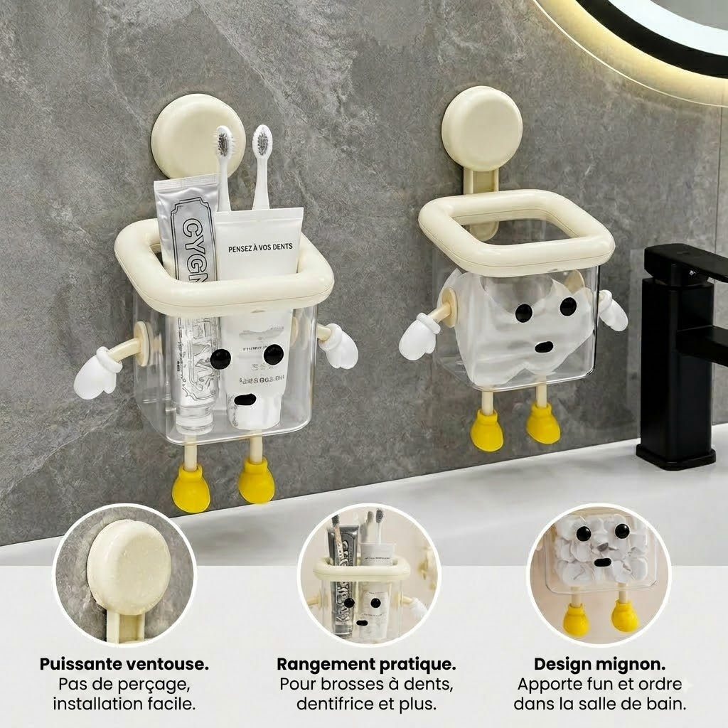 Porte-brosse à dents mural mignon avec ventouse – Parfait pour la salle de bain