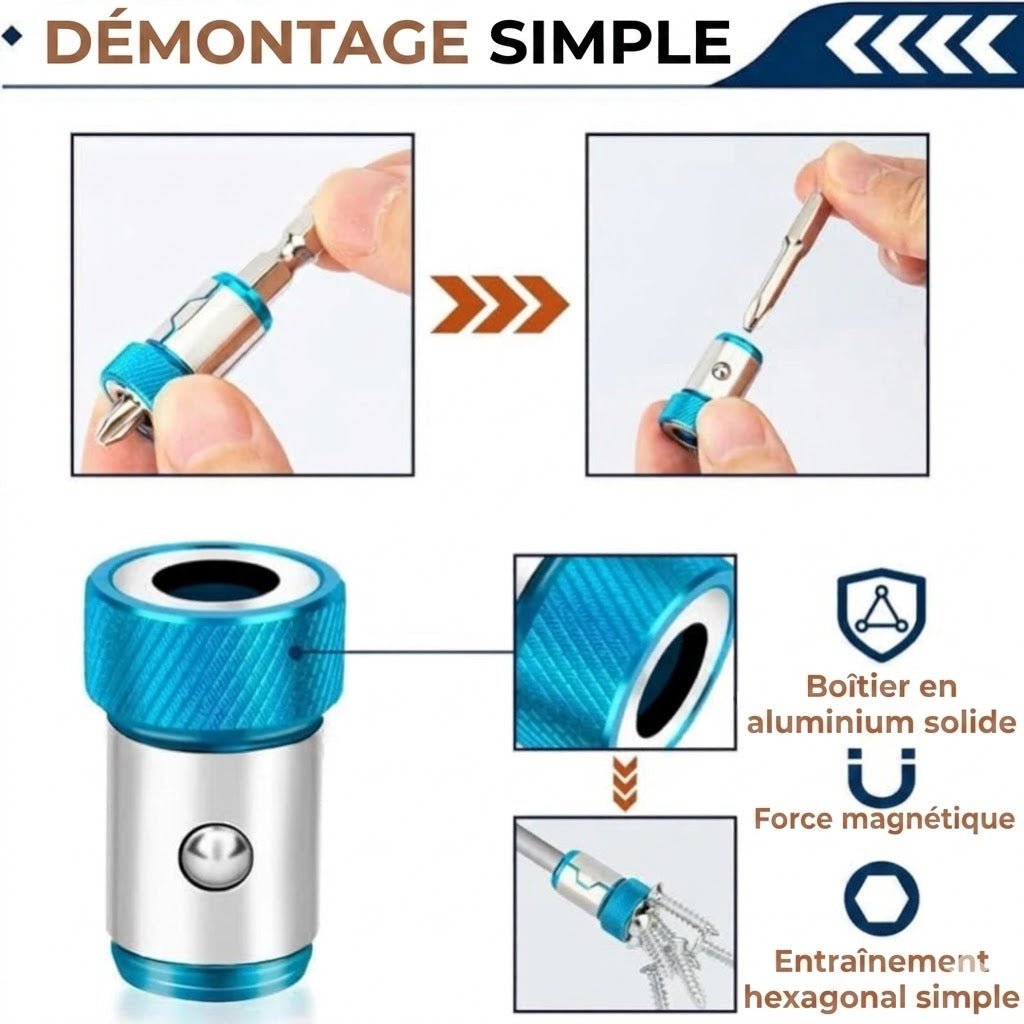 Anneau magnétique universel pour embouts de vissage – Lot de 3 pièces