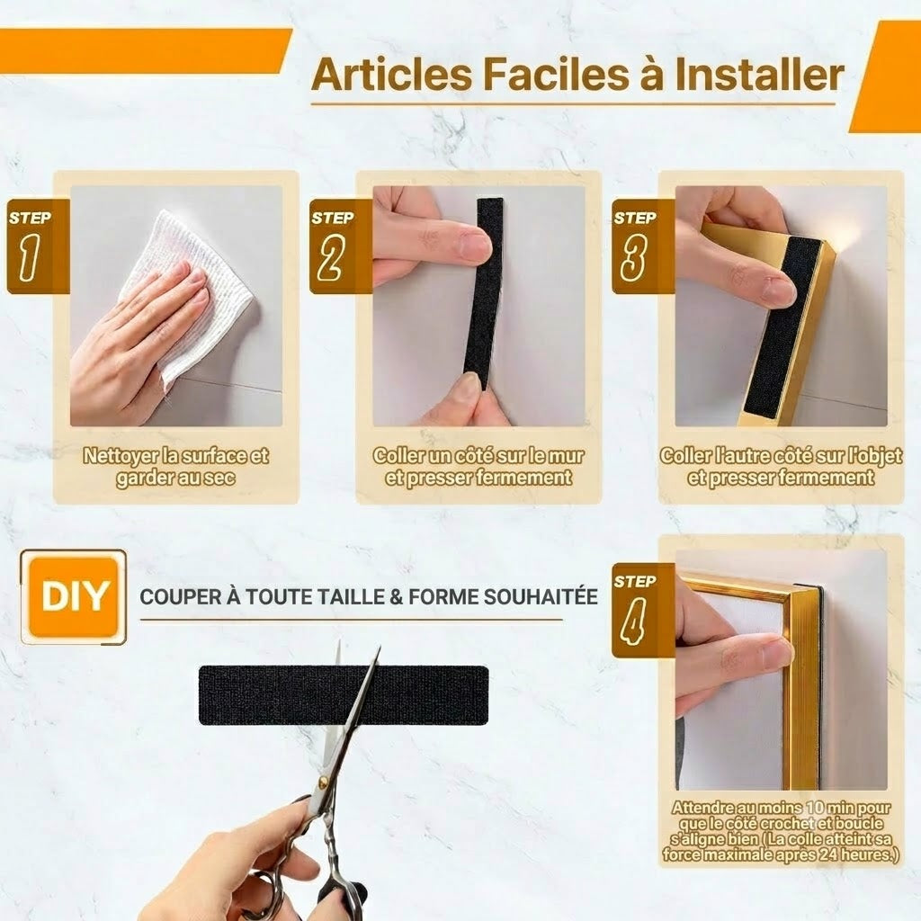 Bande scratch auto-adhésive puissante (1 lot de 20 pièces)