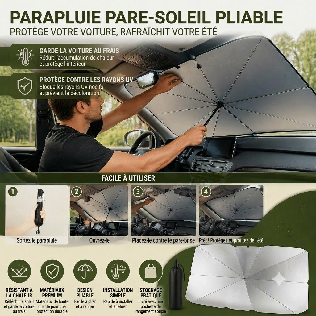 Pare-soleil pliable pour pare-brise – Protection UV efficace et protection solaire pour voiture 🚗☂️