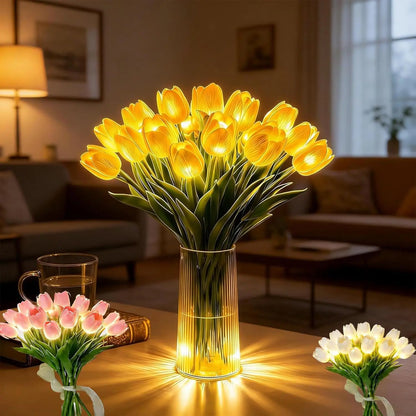 Lampe tulipe LED romantique - Veilleuse d'ambiance - Fleurs artificielles avec lumière - Décoration