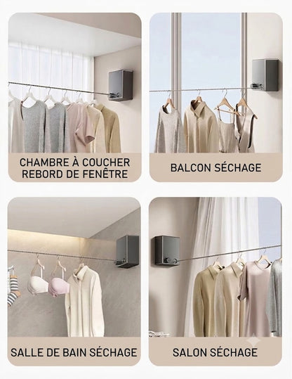 Corde à linge invisible – Étendoir rétractable en acier, Sans perçage, Séchage flexible