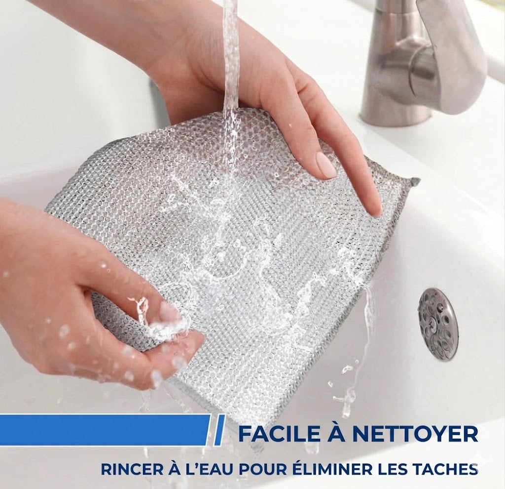 Chiffons de nettoyage réutilisables en maille argentée (Lot de 10) - Nettoyage puissant sans rayures - Pour poêles, vitres et plans de travail - Séchage rapide et durable