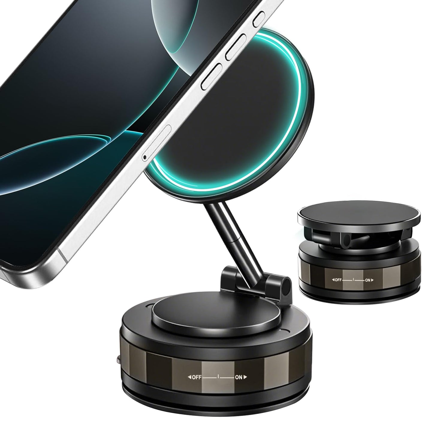 Support Téléphone Voiture Magnétique – Adsorption sous vide & Magnétique – Rotatif à 360° – Ultra-stable sur Tableau de bord & Pare-brise