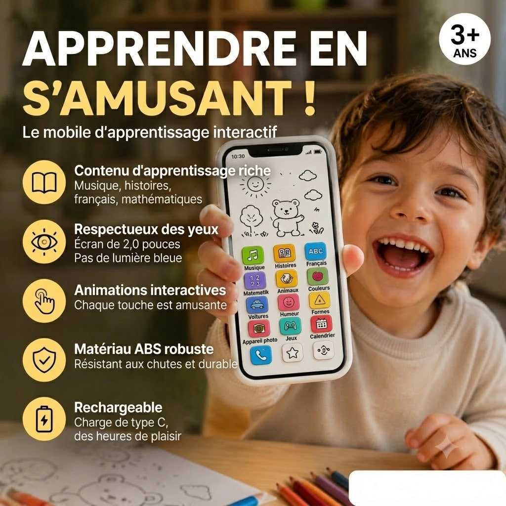 🔥📢 50% DE RÉDUCTION📱 Smartphone d'apprentissage pour enfants | Apprendre en s'amusant, design protecteur pour les yeux – Le choix idéal pour l'éveil ✨👶