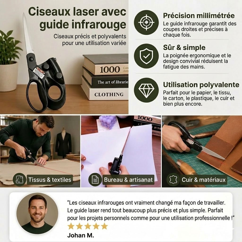 Ciseaux à guidage infrarouge – Alignement précis pour la couture et les loisirs créatifs