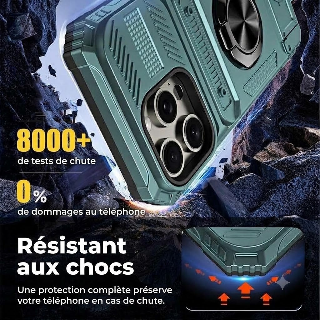 Coque antichoc pour iPhone avec porte-cartes et bague de maintien intégrée