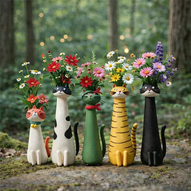 😻 Vase chat en céramique fait à la main - Design unique et original - Vase à fleurs décoratif pour les amoureux des chats
