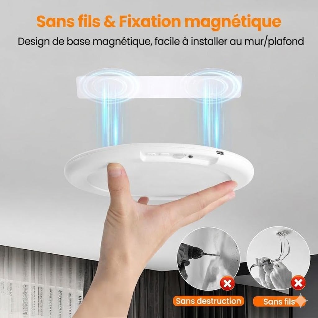 Plafonnier rechargeable avec détecteur de mouvement - Sans fil - Télécommande incluse
