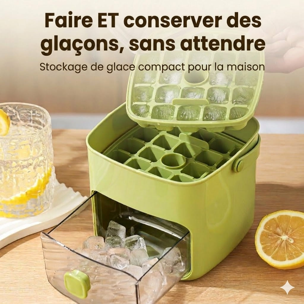 Moule à glaçons en silicone avec couvercle – Gobelet à glaçons à bouton-poussoir avec poignée de transport