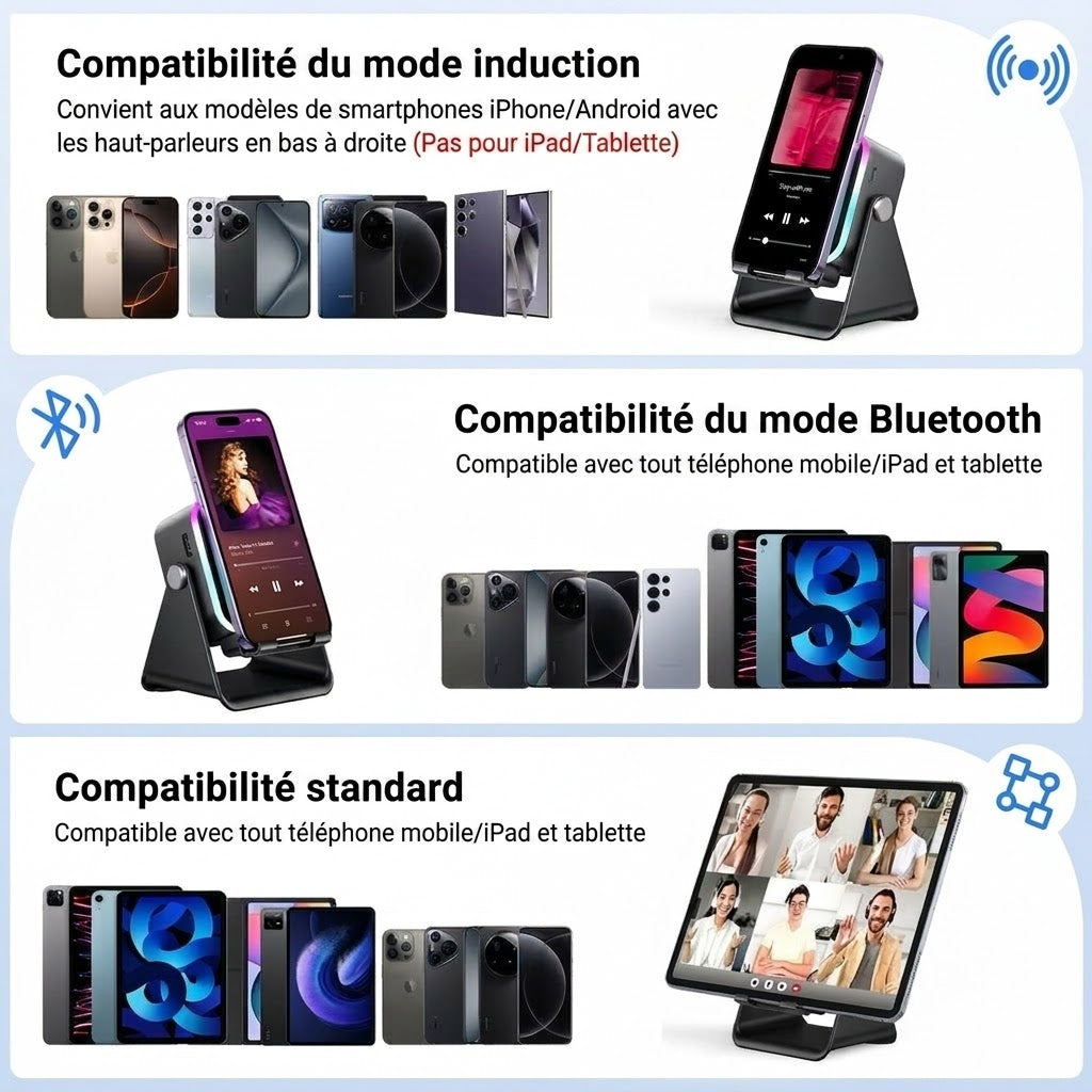Haut-parleur à induction sans fil et support de téléphone