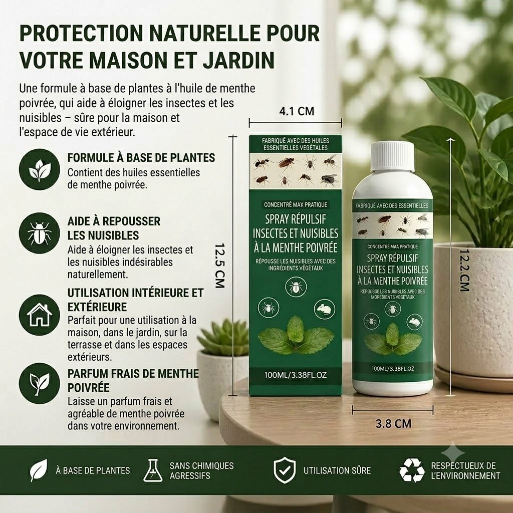 MOONSPRY Spray anti-insectes à la menthe poivrée – Insecticide pour intérieur et extérieur, chambre et jardin