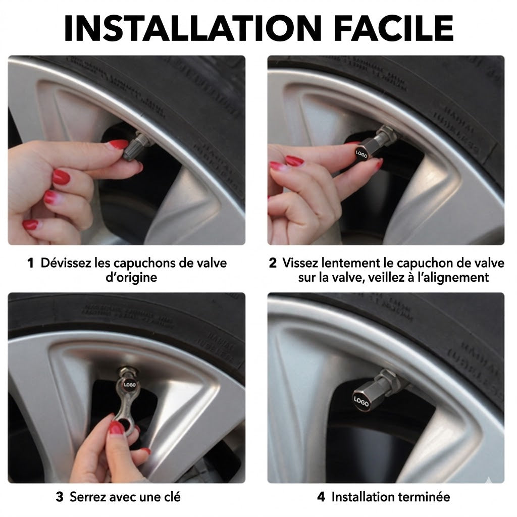 Bouchons de valve de luxe avec logo de voiture - Lot de 4
