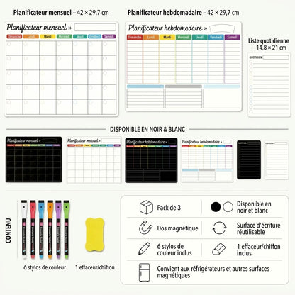 Planning familial magnétique – Agenda mensuel, hebdomadaire et quotidien