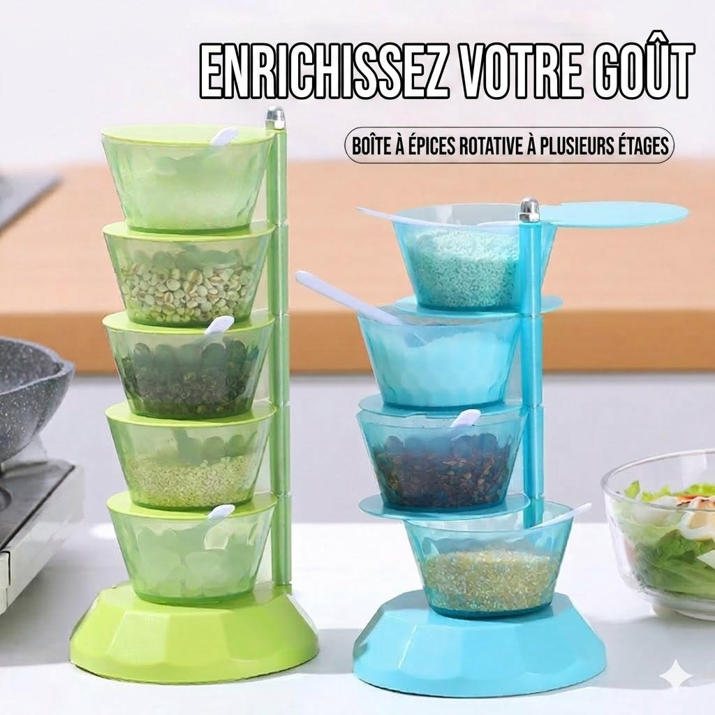 Set de pots à épices rotatif à 360° – Organisateur d'épices compact pour plan de travail – Cuillères incluses