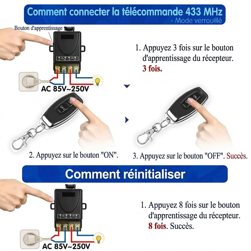 💥Ensemble télécommande et récepteur sans fil - Universel - Plug & Play - Aucun câble⚡ requis