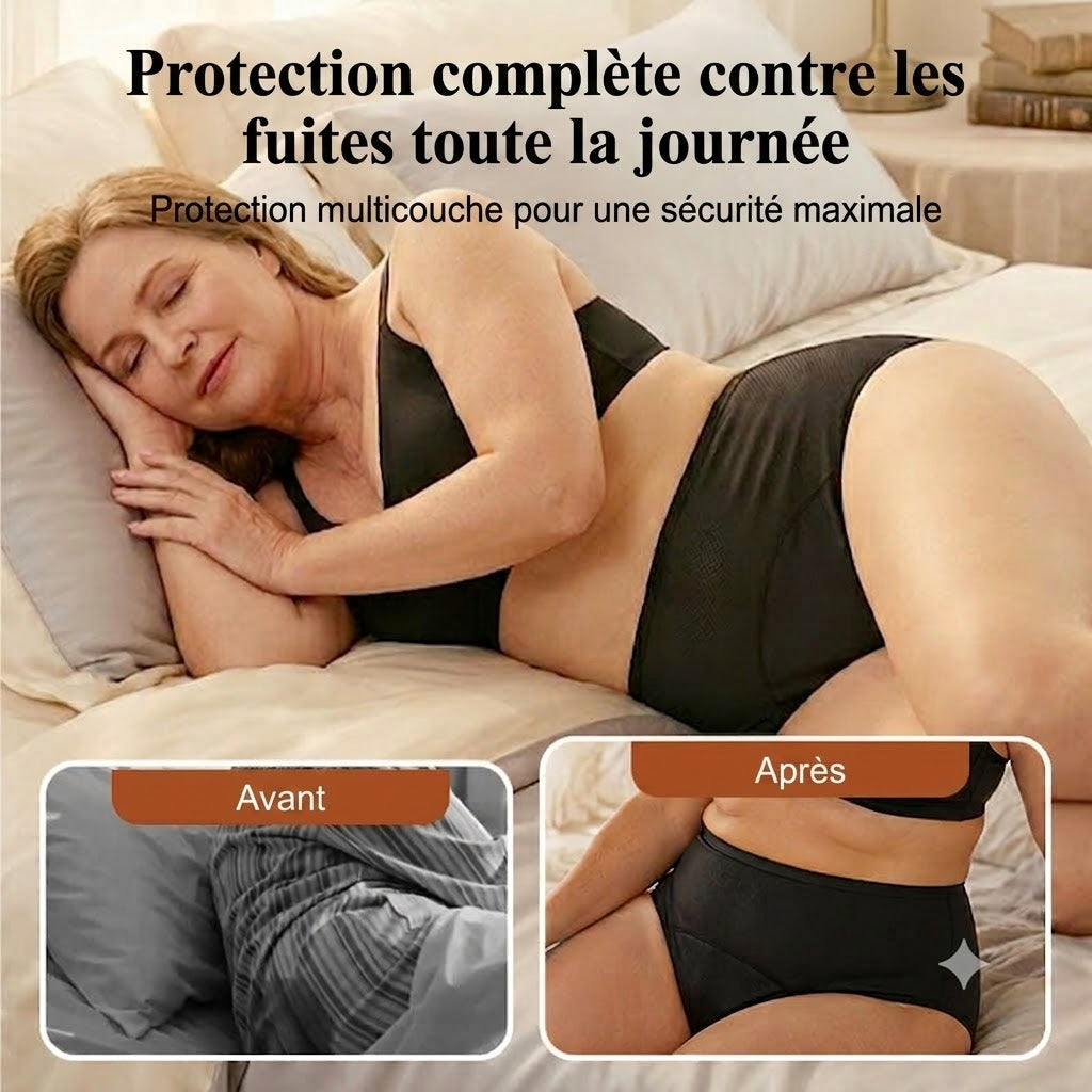 Culotte de règles étanche à taille haute avec protection avant et arrière – Protection efficace contre les fuites latérales