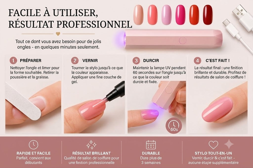 SalonPen – Stylo vernis à ongles 3-en-1 (avec lampe UV) – Lot de 6
