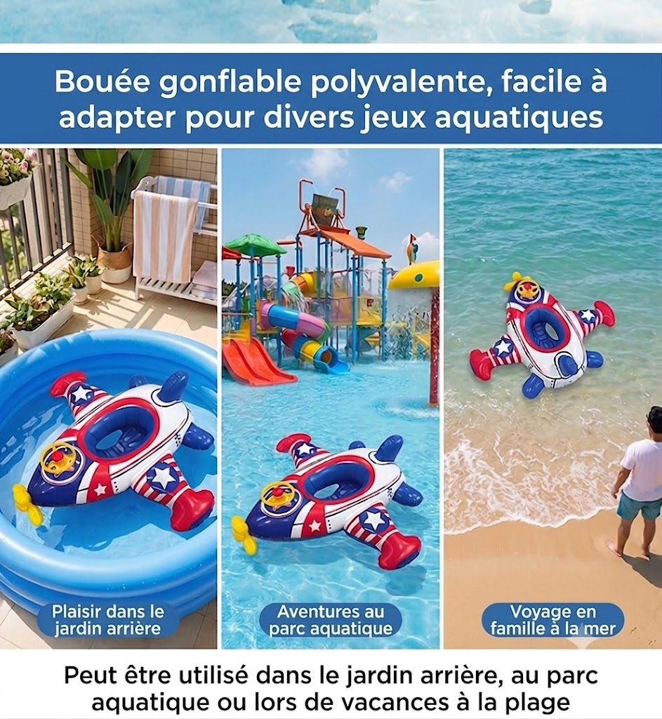 Bouée gonflable en forme d'avion pour enfants