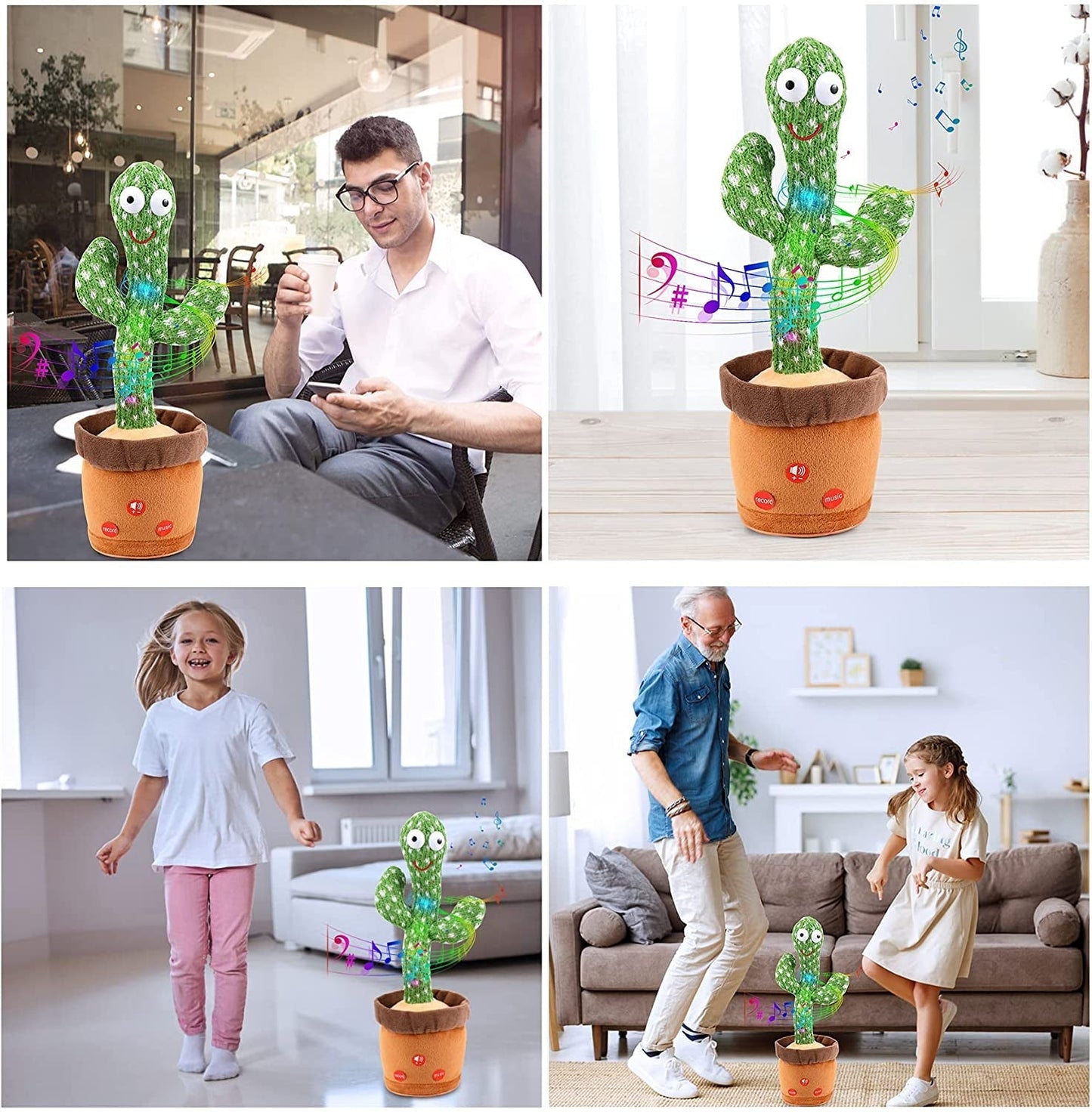 Cactus Dansant et Parlant – Jouet Interactif pour Bébé qui Répète (Avec Musique & Lumière LED)