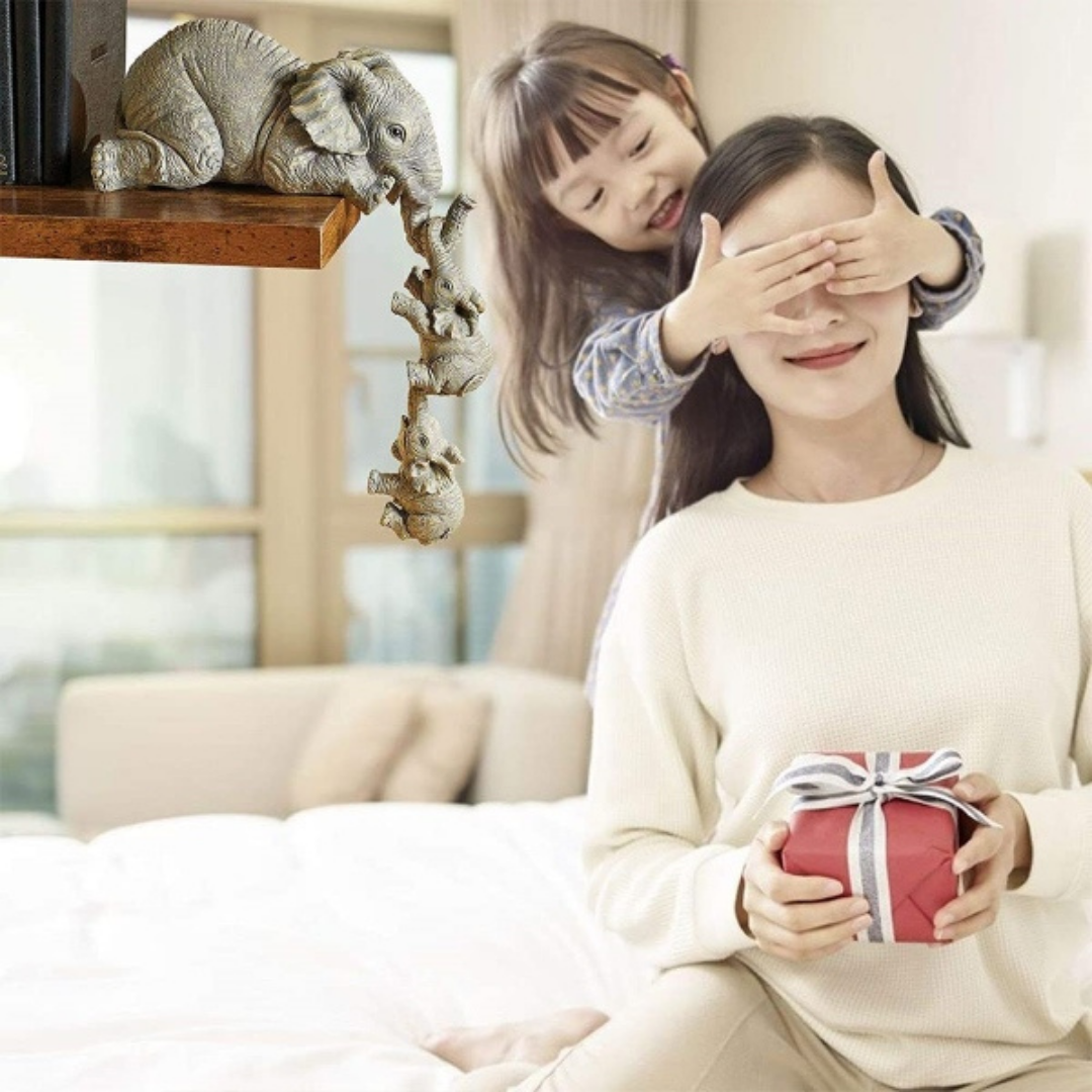 Ornement en résine en forme d'éléphant – Symbole d'un lien familial fort