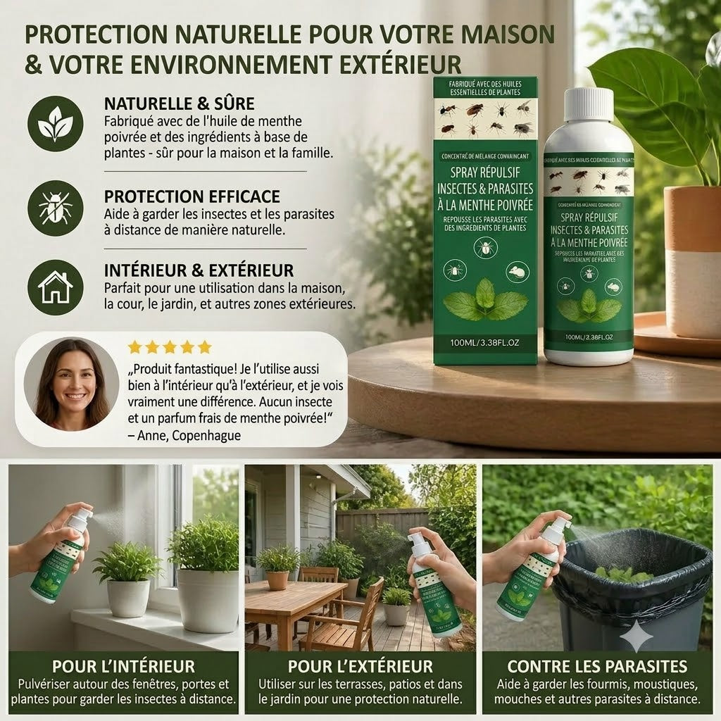 MOONSPRY Spray anti-insectes à la menthe poivrée – Insecticide pour intérieur et extérieur, chambre et jardin