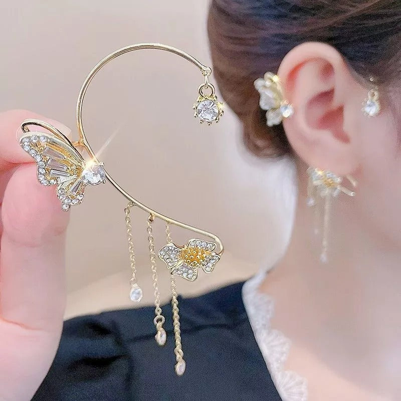 Boucles d'oreilles à clips simples avec papillons, motifs floraux et pompons – Élégantes, confortables et sans perçage