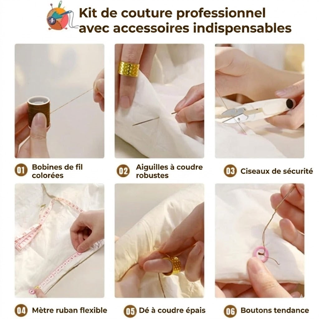 Kit de couture magnétique double couche – Boîte à couture de luxe avec fil et aiguilles